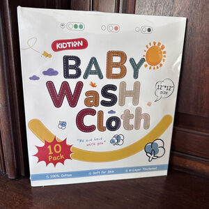 Unisex Baby KIDTION Wash Cloth 12"x12" White, Green, Blue 10 pack NEW IN PACKAGE